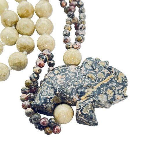 Natural Jasper Stone Carved Elephant Necklace 30” (5572) - Picture 7 of 7